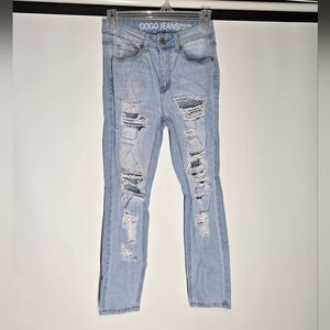 GOGO Women's Light Blue Ripped Skinny High Rise Ankle Jeans